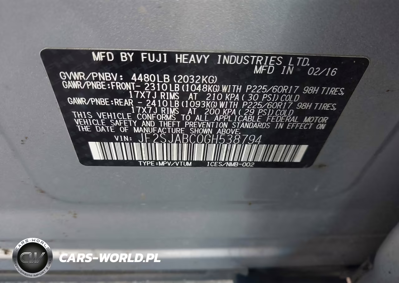 2016 Subaru Forester 2.5I VIN:JF2SJABC0GH538794 - 9