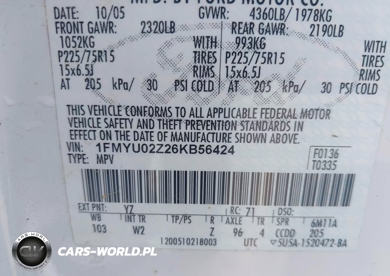 2006 Ford Escape Xls-Xls Manual VIN:1FMYU02Z26KB56424 - 9