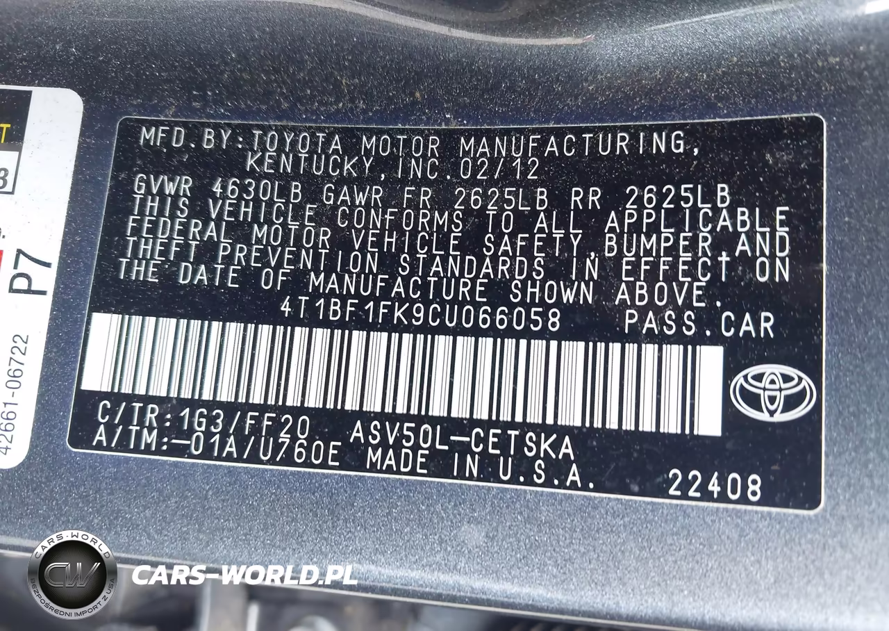 2012 Toyota Camry Se VIN:4T1BF1FK9CU066058 - 9