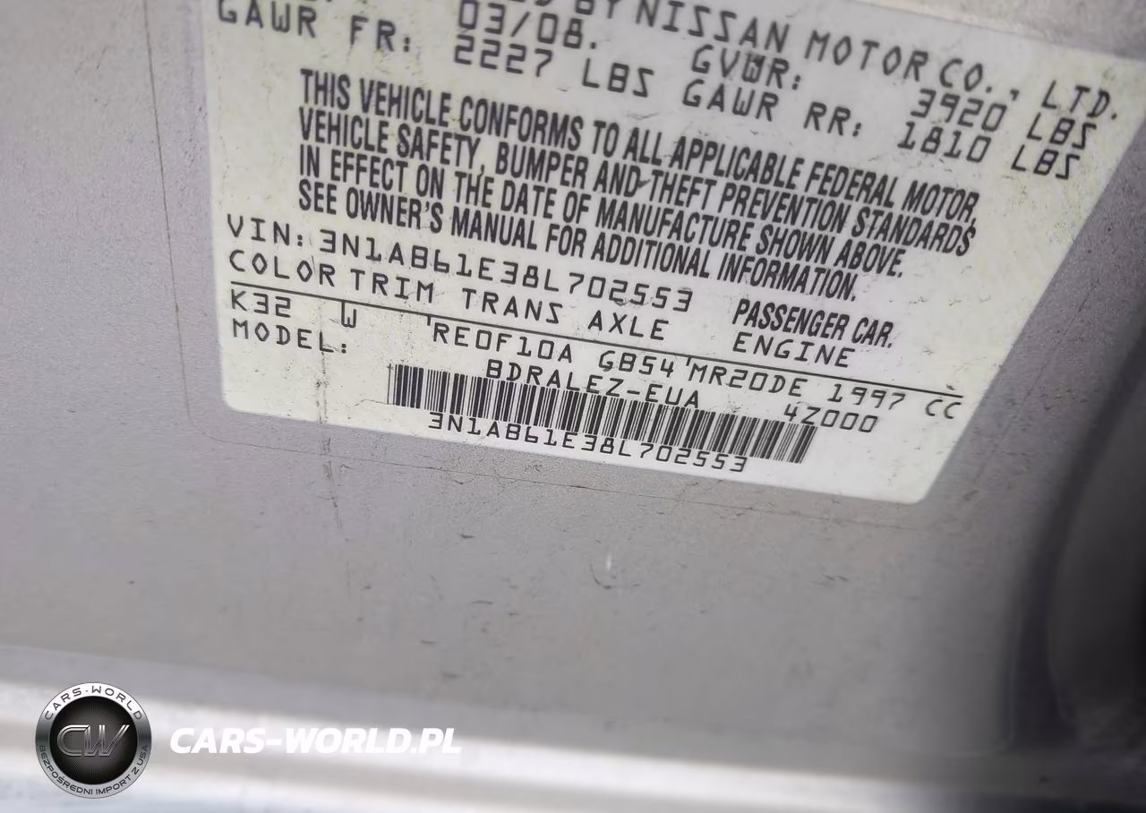2008 Nissan Sentra 2.0 S VIN:3N1AB61E38L702553 - 9