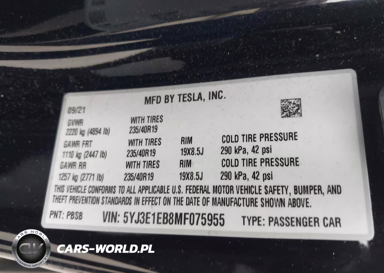 2021 Tesla Model 3 Long Range Dual Motor All-Wheel Drive VIN:5YJ3E1EB8MF075955 - 9