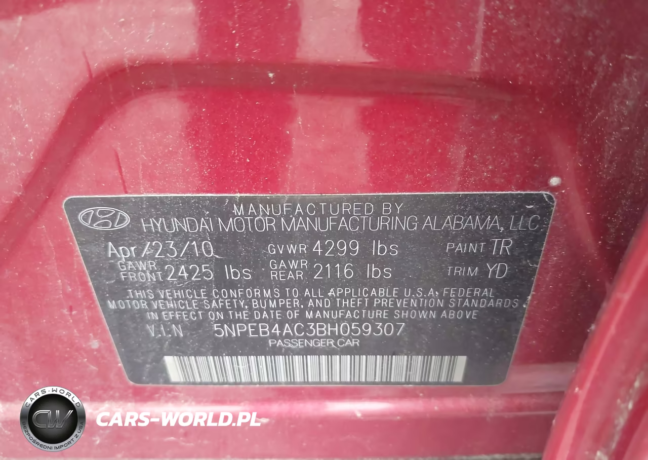 2011 Hyundai Sonata Gls VIN:5NPEB4AC3BH059307 - 9