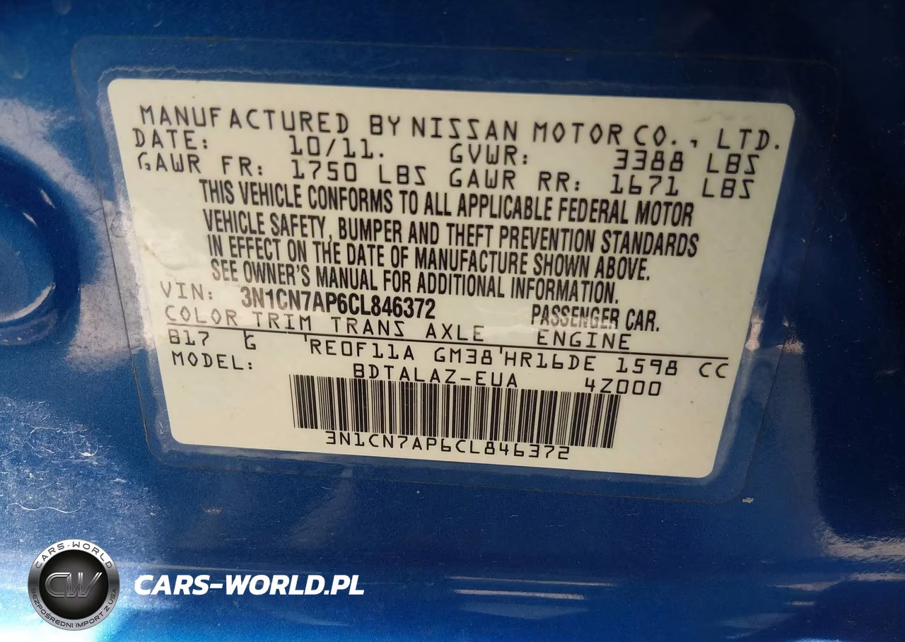 2012 Nissan Versa 1.6 S VIN:3N1CN7AP6CL846372 - 9