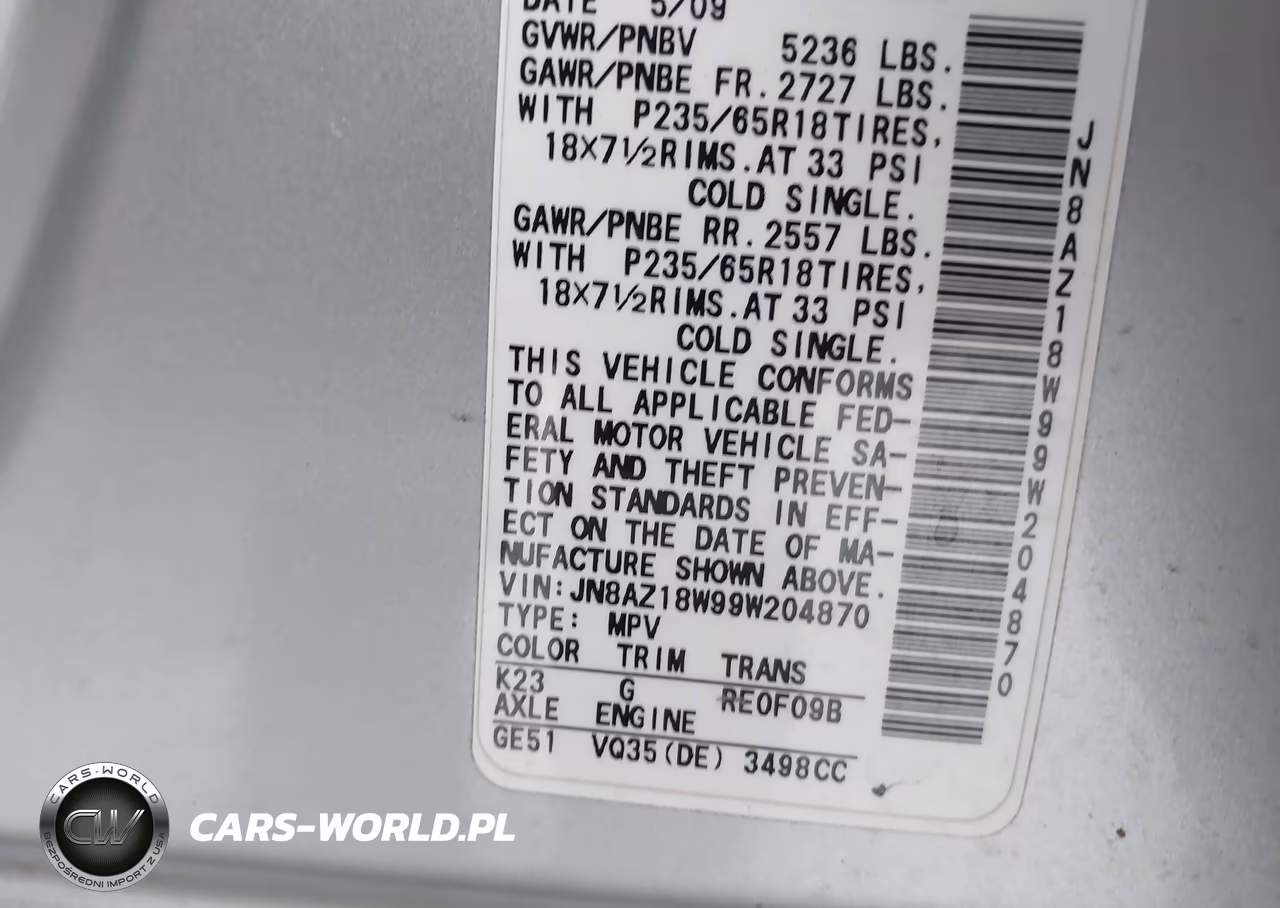 2009 Nissan Murano S VIN:JN8AZ18W99W204870 - 9