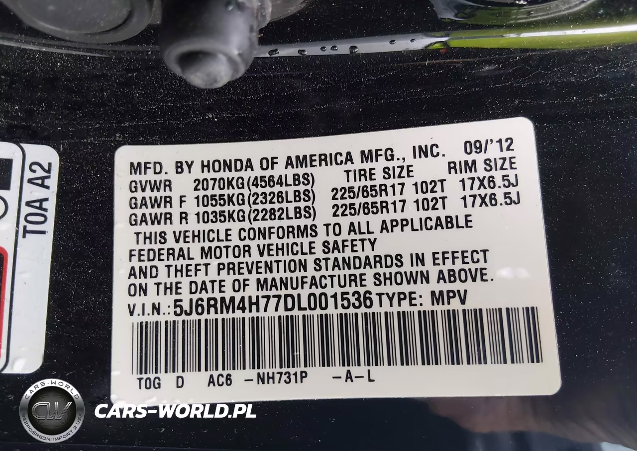 2013 Honda Cr-V Ex-L VIN:5J6RM4H77DL001536 - 9