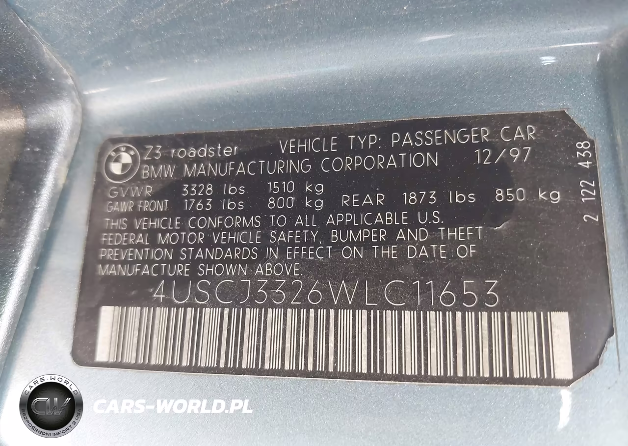 1998 BMW Z3 2.8 VIN:4USCJ3326WLC11653 - 9