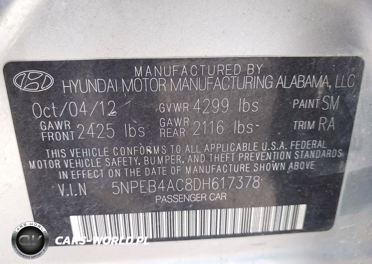 2013 Hyundai Sonata Gls VIN:5NPEB4AC8DH617378 - 9