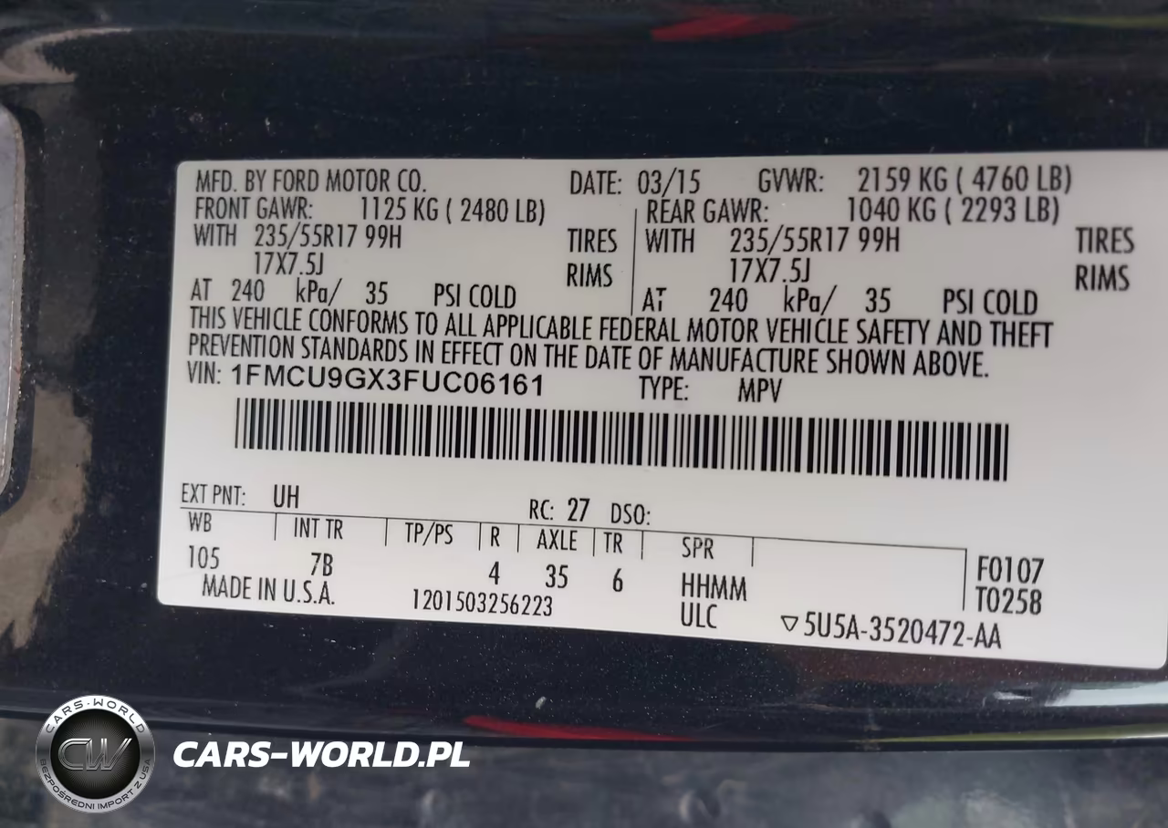 2015 Ford Escape Se VIN:1FMCU9GX3FUC06161 - 9