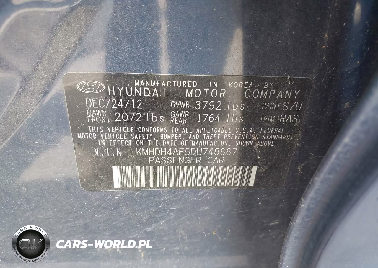 2013 Hyundai Elantra Gls VIN:KMHDH4AE5DU748667 - 9