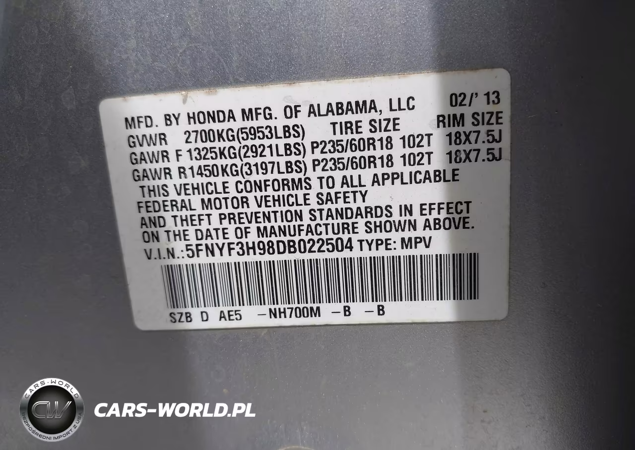 2013 Honda Pilot Touring VIN:5FNYF3H98DB022504 - 9
