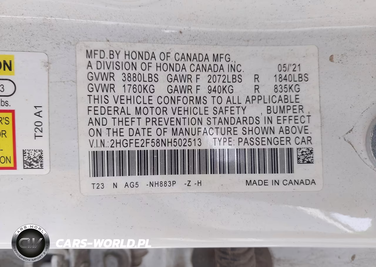 2022 Honda Civic Sport VIN:2HGFE2F58NH502513 - 9