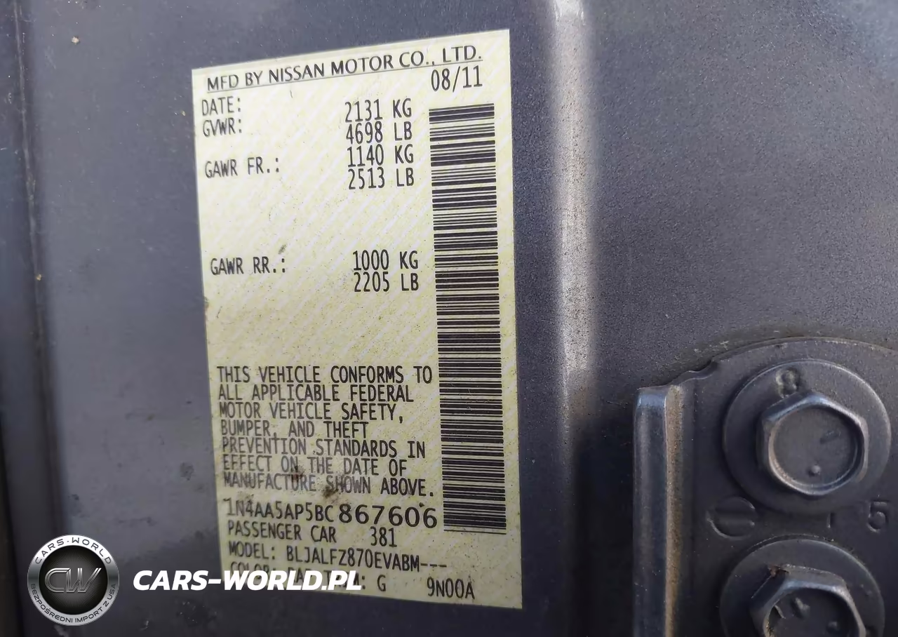 2011 Nissan Maxima 3.5 Sv VIN:1N4AA5AP5BC867606 - 9