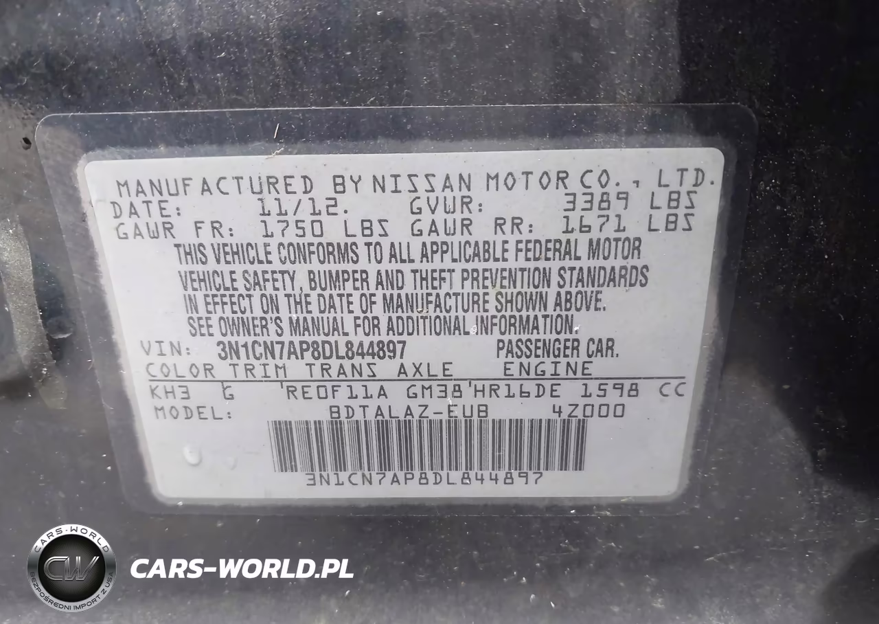 2013 Nissan Versa 1.6 S+ VIN:3N1CN7AP8DL844897 - 9