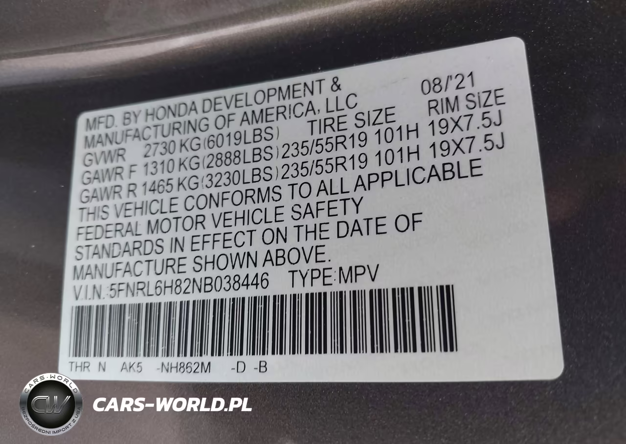 2022 Honda Odyssey Touring VIN:5FNRL6H82NB038446 - 9