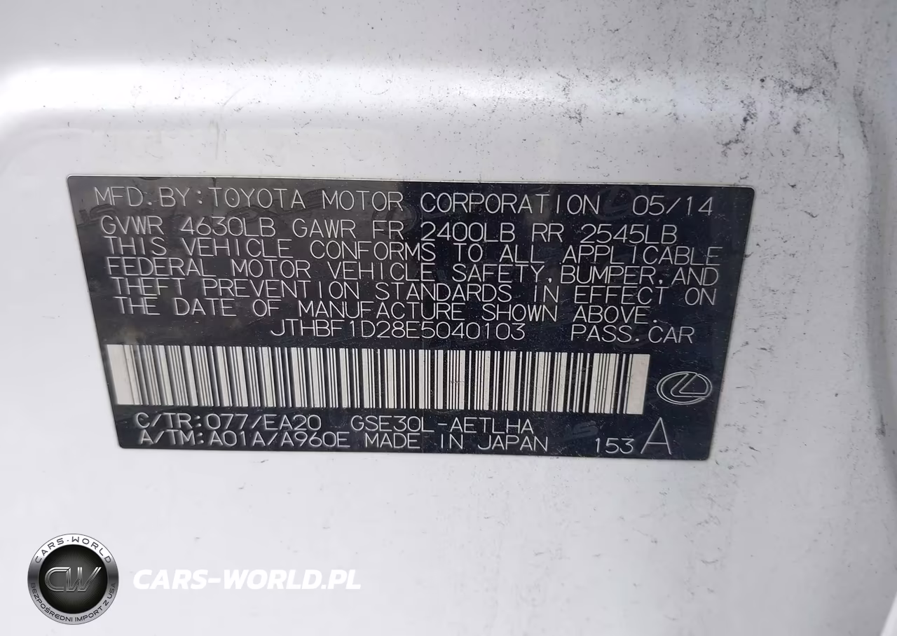 2014 Lexus Is 250 VIN:JTHBF1D28E5040103 - 9