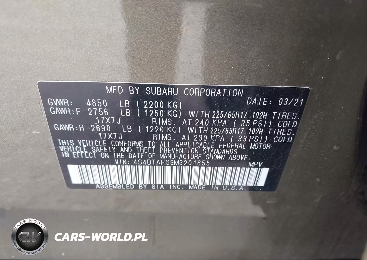 2021 Subaru Outback Premium VIN:4S4BTAFC9M3201855 - 9