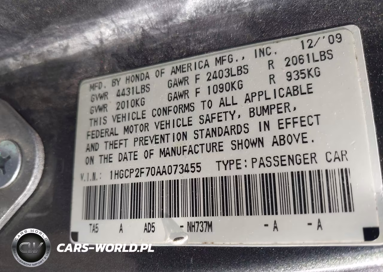 2010 Honda Accord 2.4 Ex VIN:1HGCP2F70AA073455 - 9