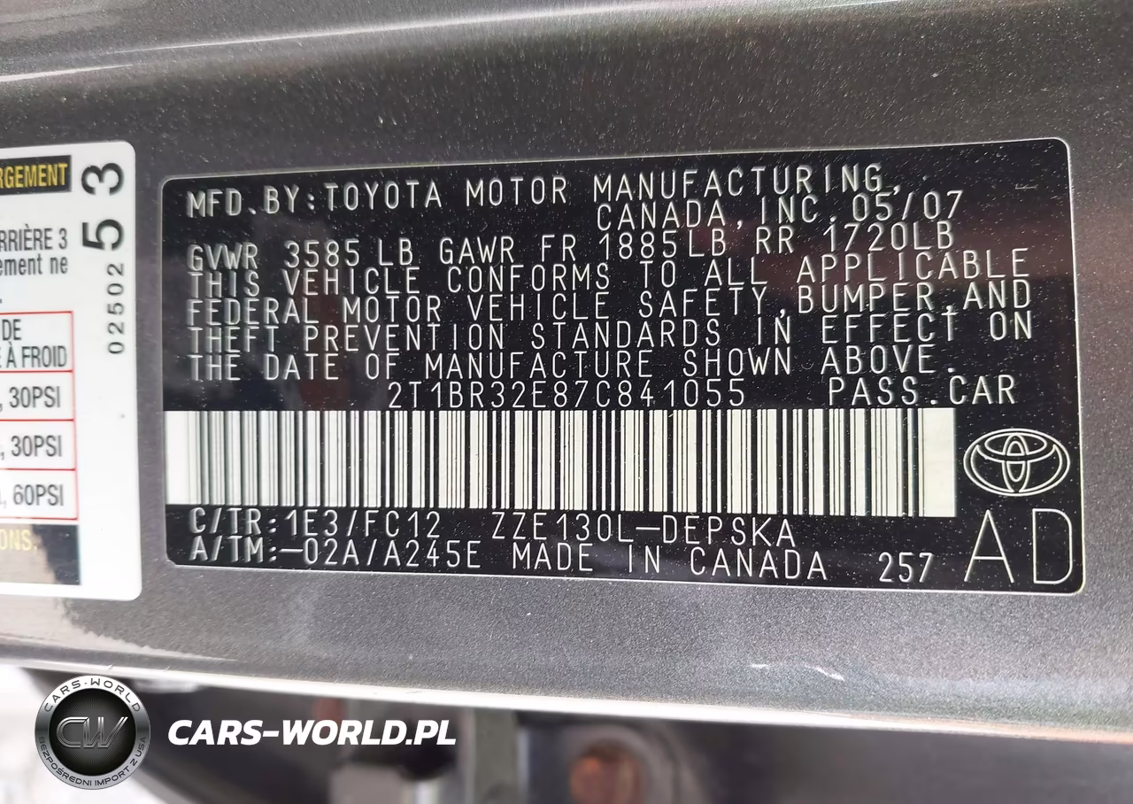 2007 Toyota Corolla S VIN:2T1BR32E87C841055 - 9
