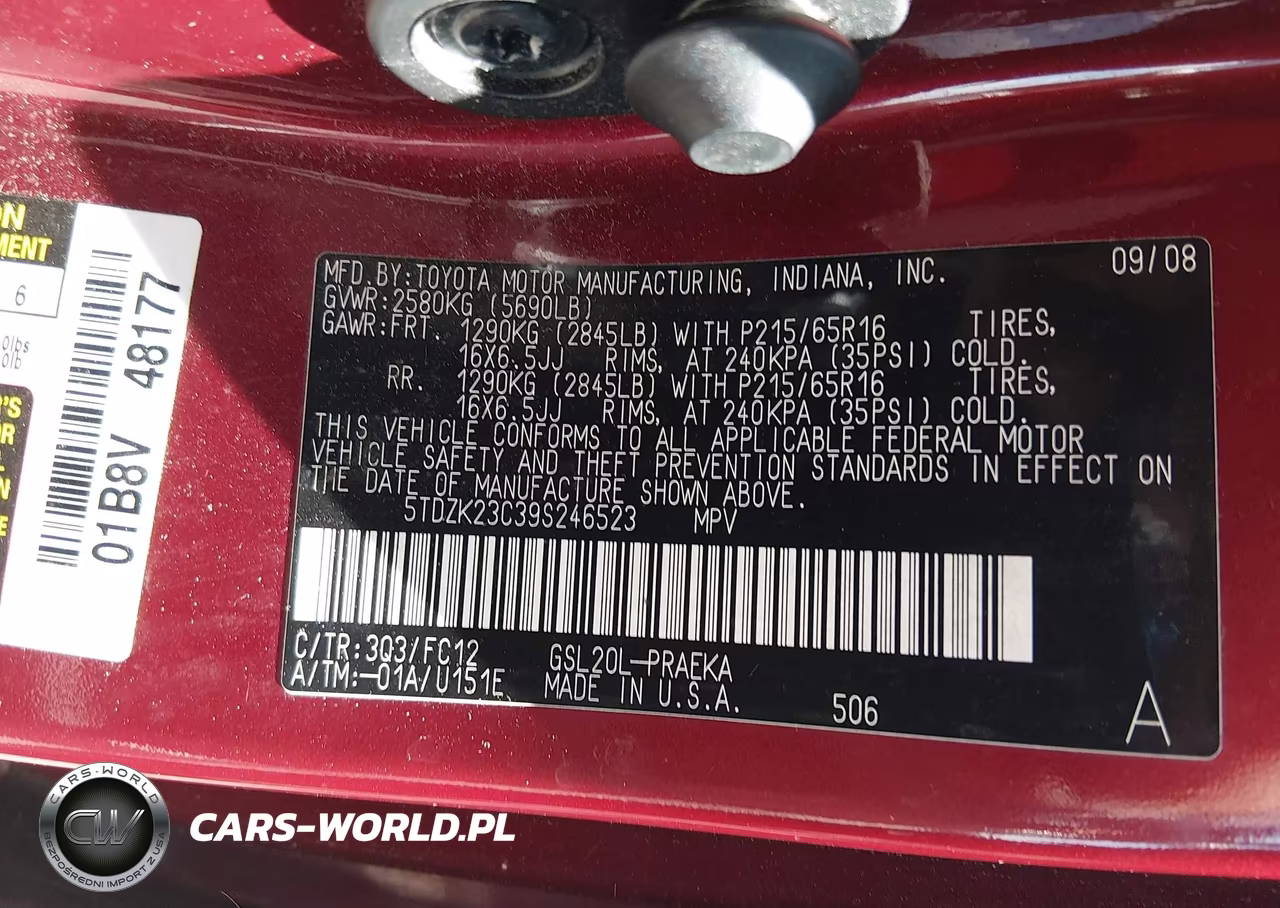 2009 Toyota Sienna Le VIN:5TDZK23C39S246523 - 9