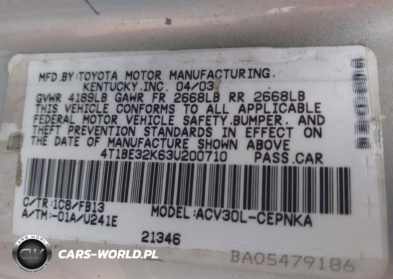 2003 Toyota Camry Le VIN:4T1BE32K63U200710 - 9