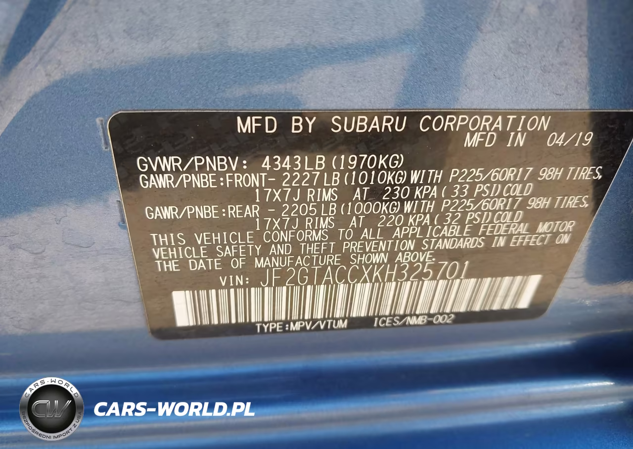 2019 Subaru Crosstrek 2.0I Premium VIN:JF2GTACCXKH325701 - 9