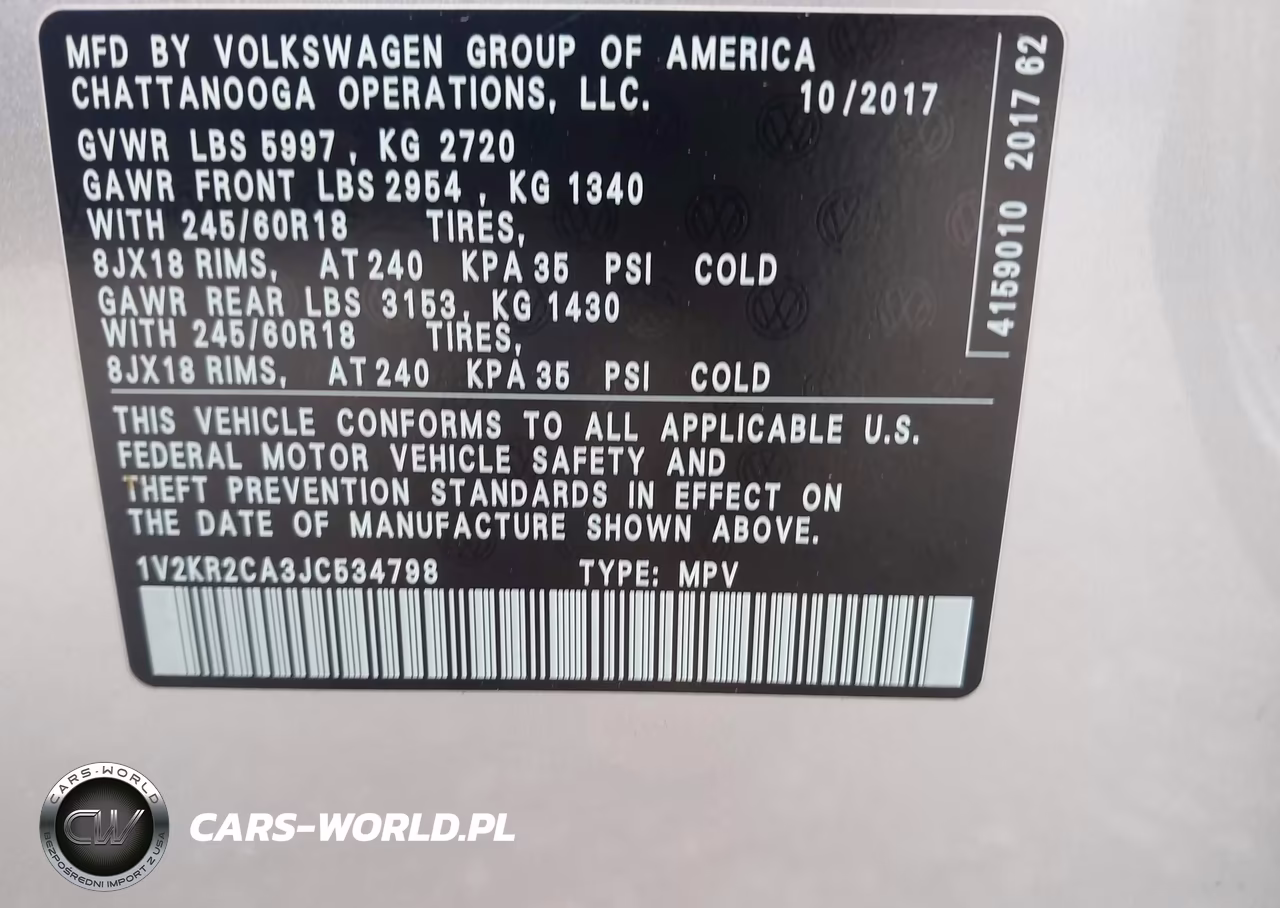 2018 Volkswagen Atlas 3.6L V6 Se VIN:1V2KR2CA3JC534798 - 9