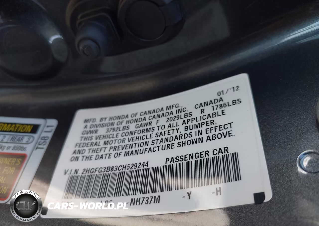 2012 Honda Civic Ex VIN:2HGFG3B83CH529244 - 9