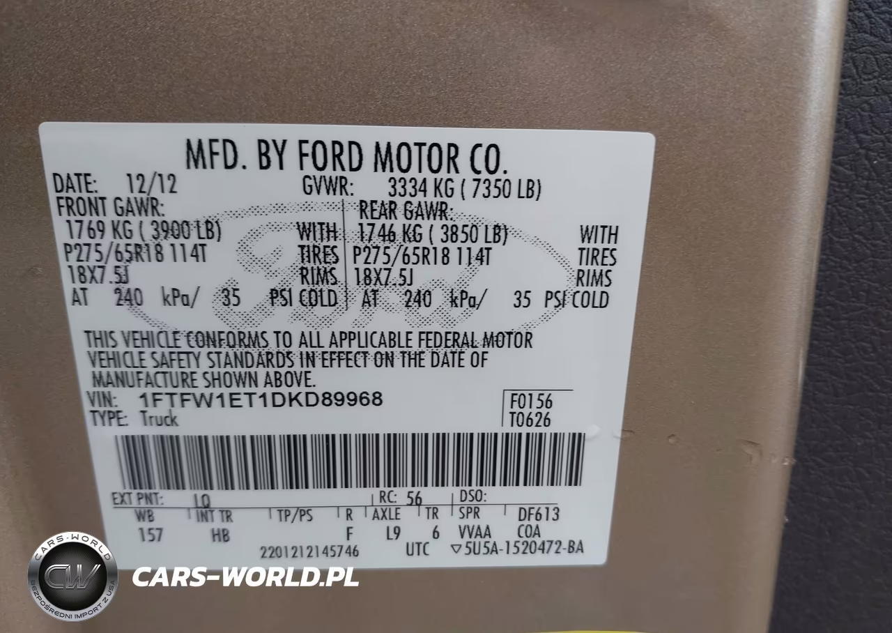 2013 Ford F-150 Fx4-King Ranch-Lariat-Limited-Platinum-Xl-Xlt VIN:1FTFW1ET1DKD89968 - 9