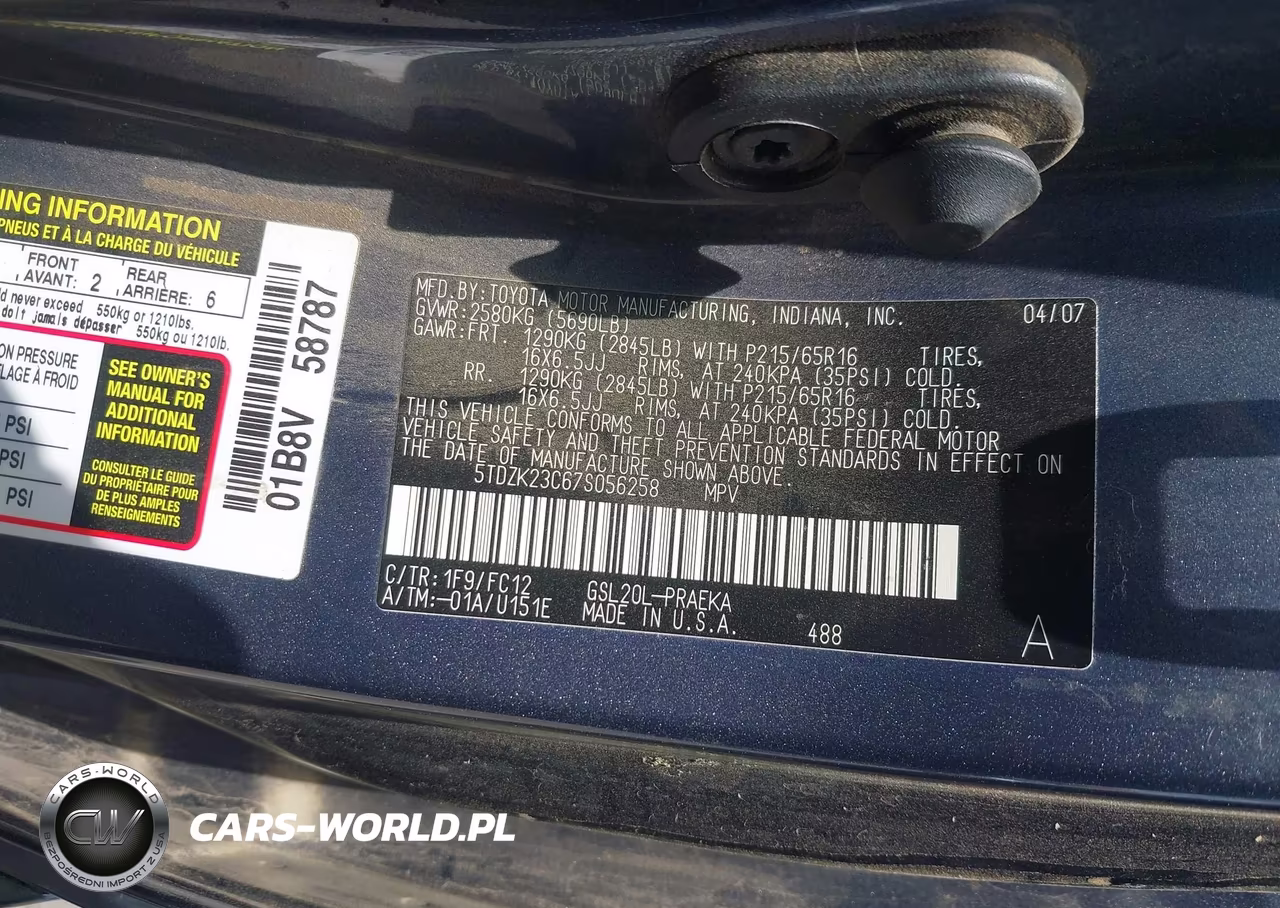 2007 Toyota Sienna Le VIN:5TDZK23C67S056258 - 9