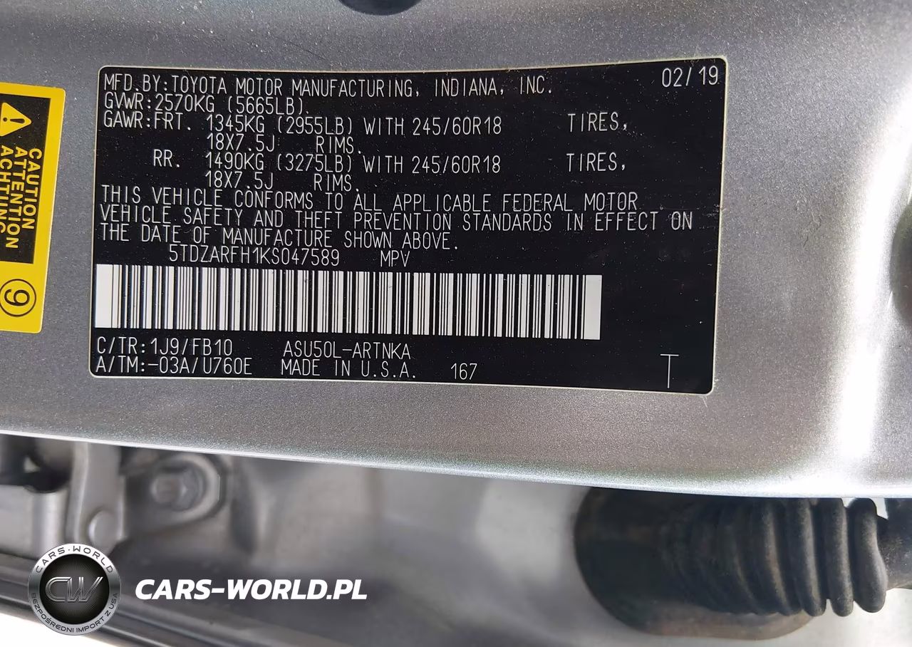 2019 Toyota Highlander Le VIN:5TDZARFH1KS047589 - 9