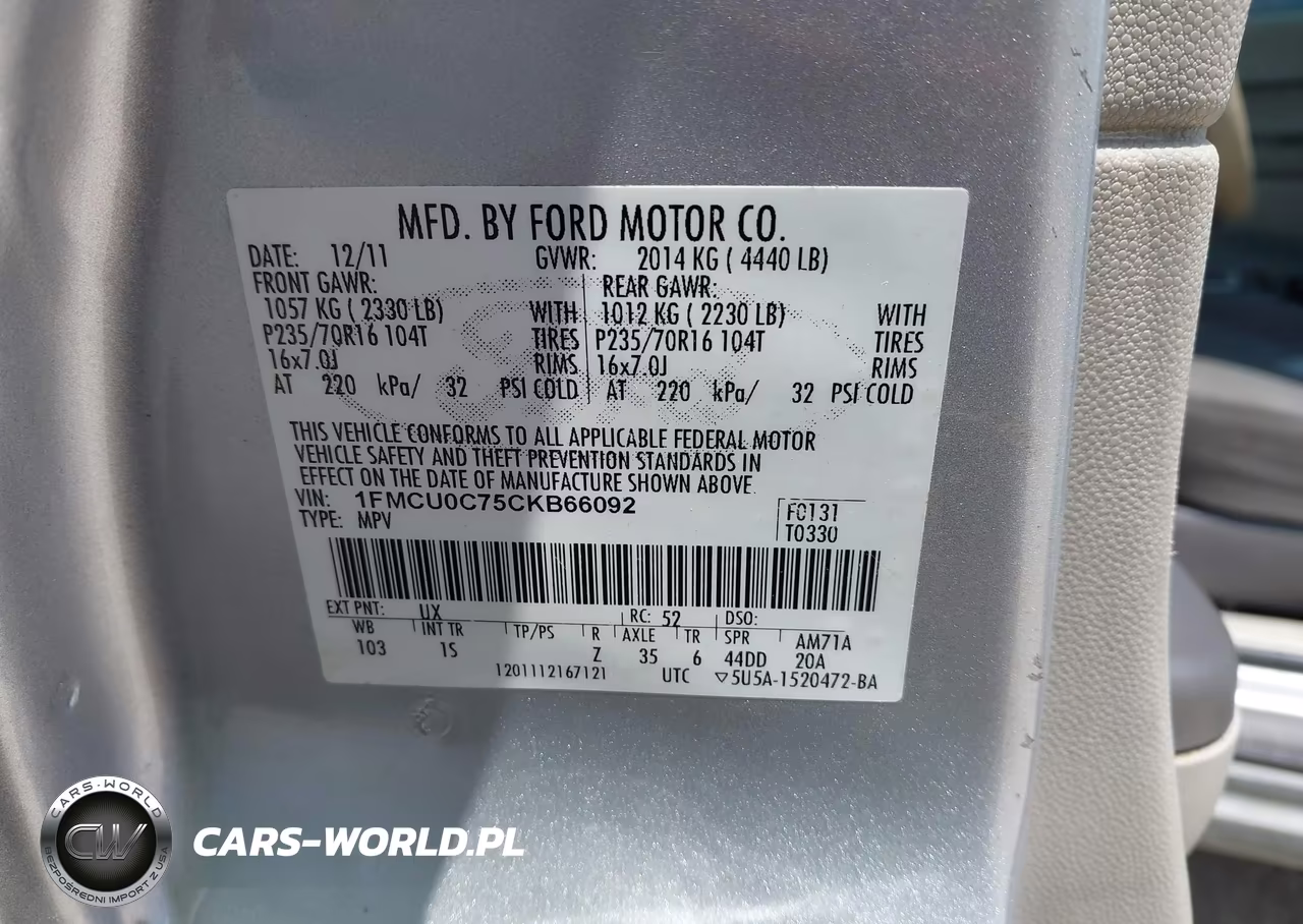 2012 Ford Escape Xls VIN:1FMCU0C75CKB66092 - 9