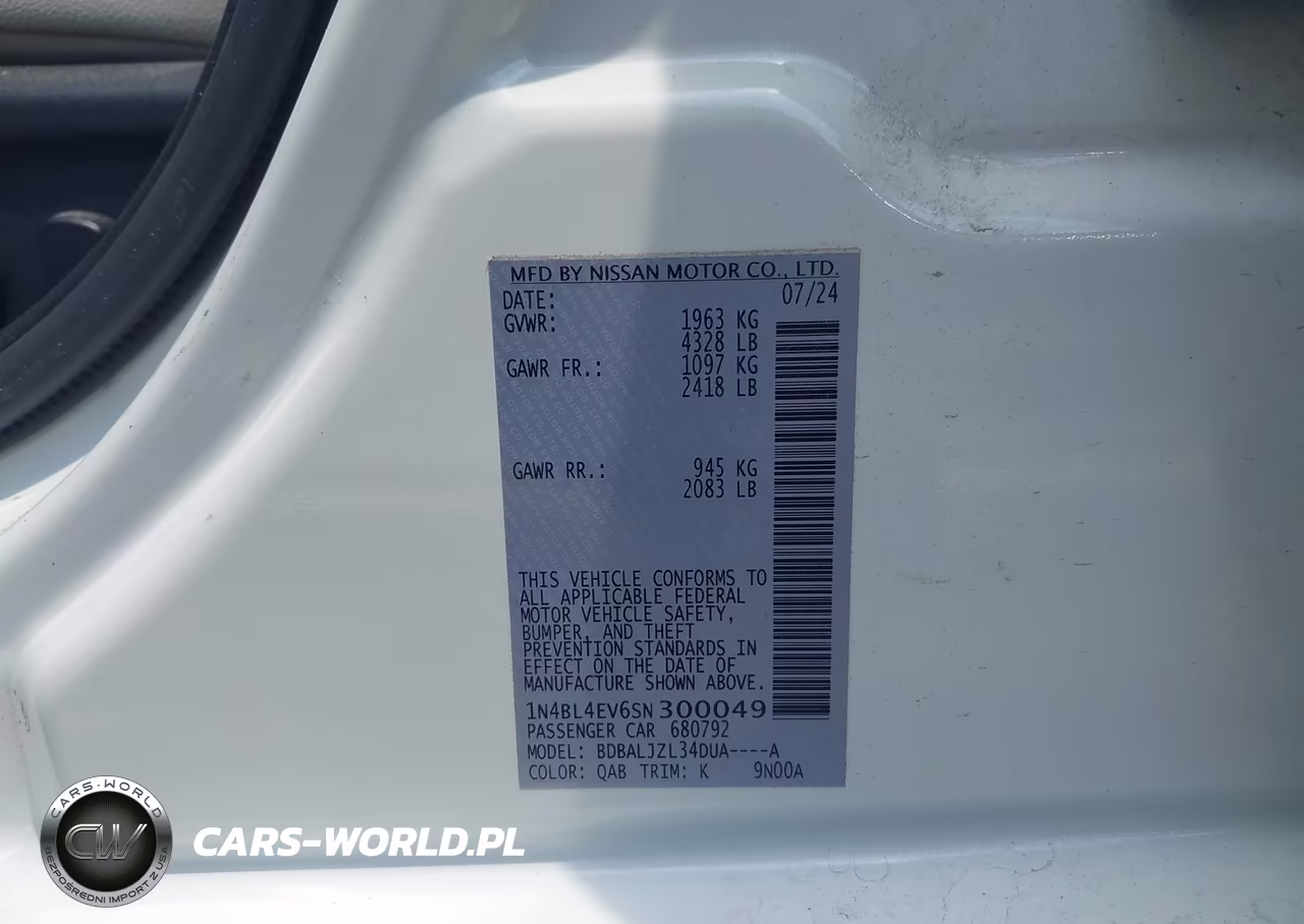 2025 Nissan Altima Sl Fwd VIN:1N4BL4EV6SN300049 - 9
