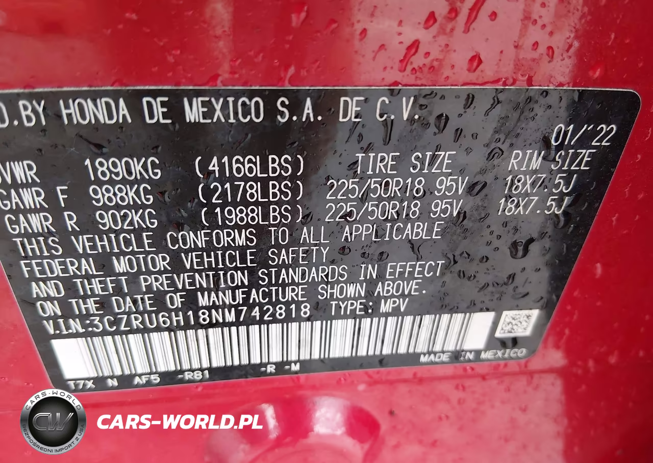 2022 Honda Hr-V Awd Sport VIN:3CZRU6H18NM742818 - 9