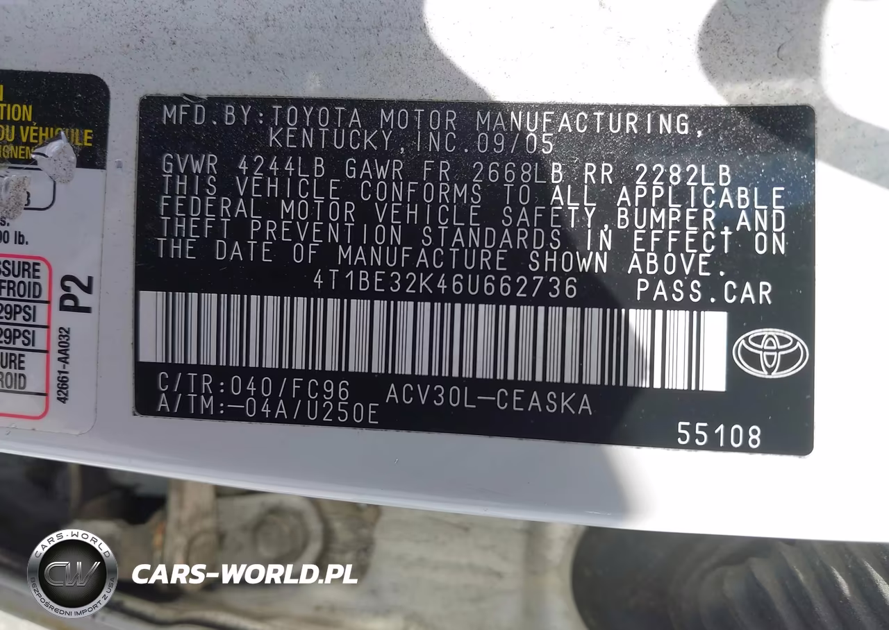 2006 Toyota Camry Se VIN:4T1BE32K46U662736 - 9