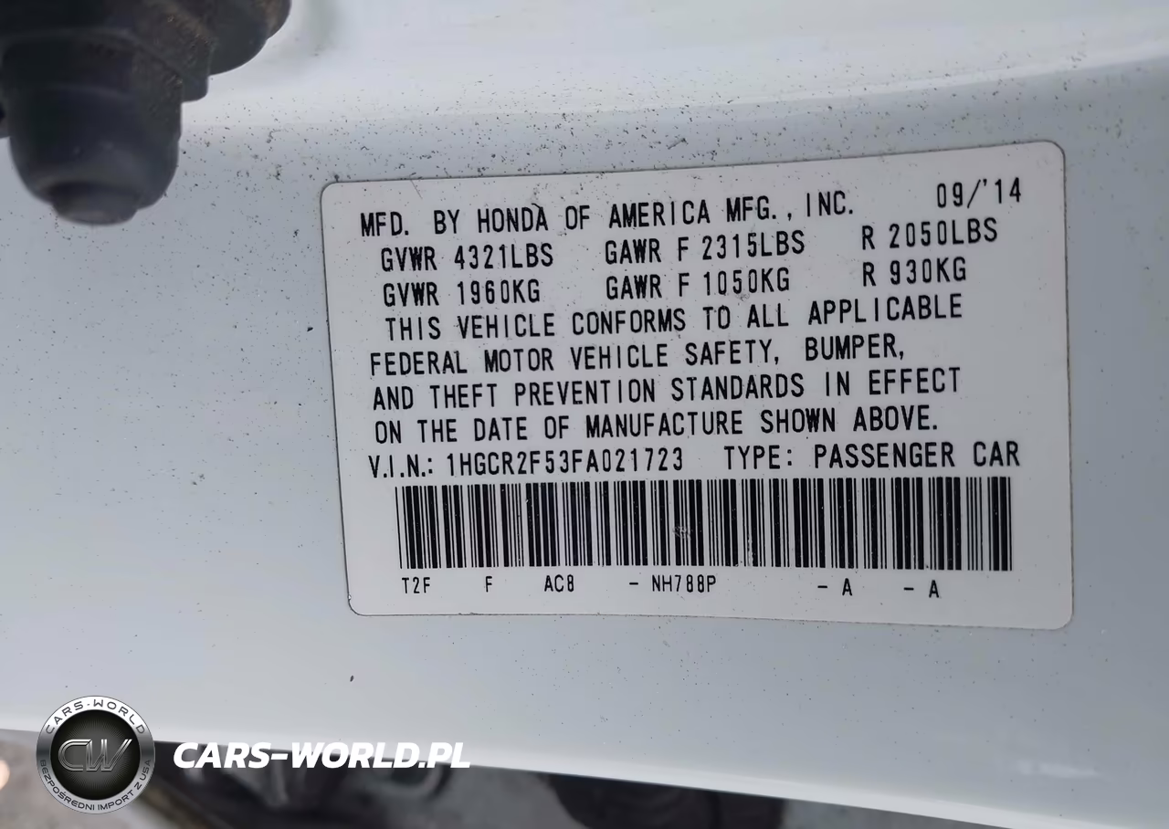 2015 Honda Accord Sport VIN:1HGCR2F53FA021723 - 9