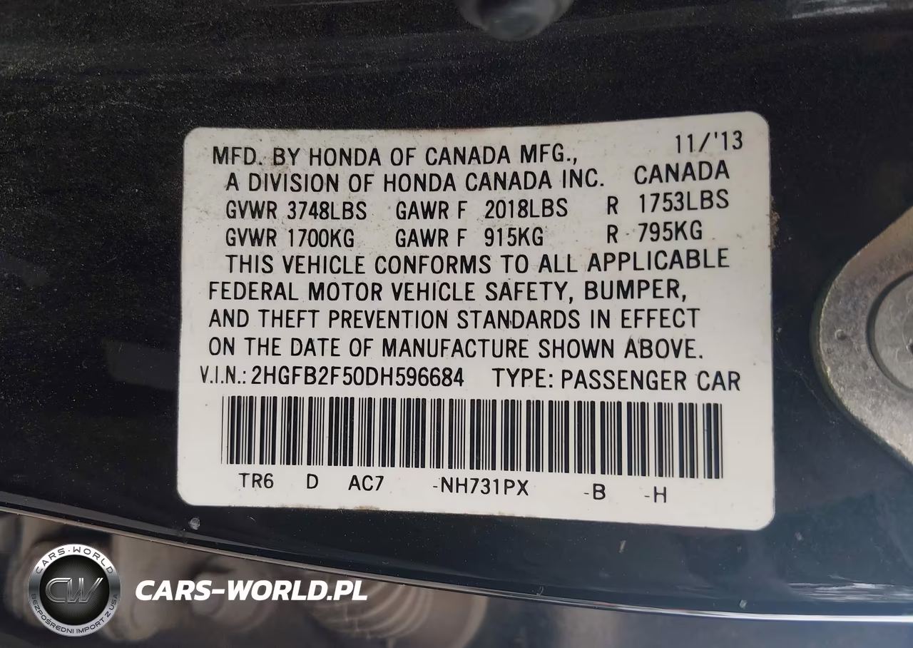 2013 Honda Civic Lx VIN:2HGFB2F50DH596684 - 9