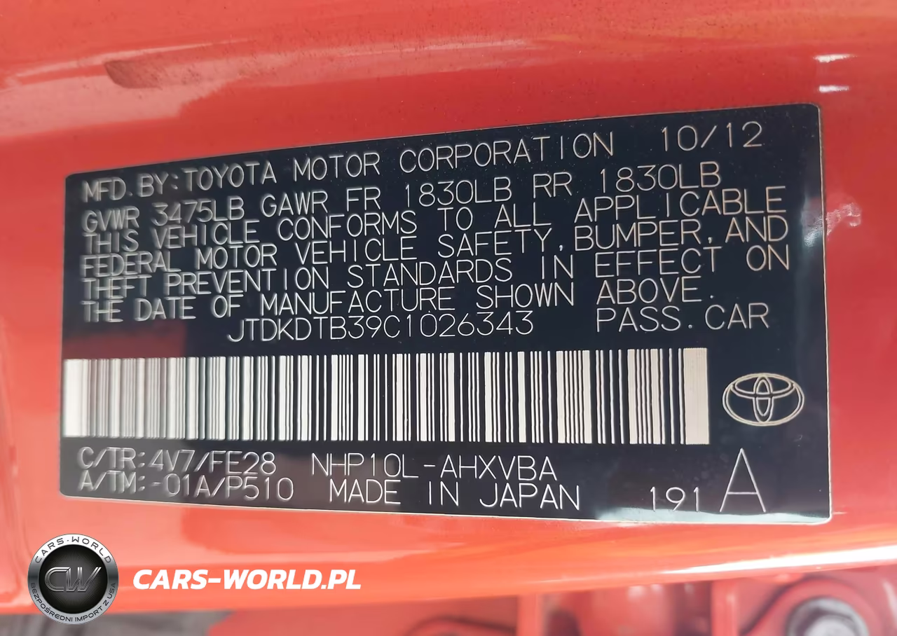 2012 Toyota Prius C One VIN:JTDKDTB39C1026343 - 9