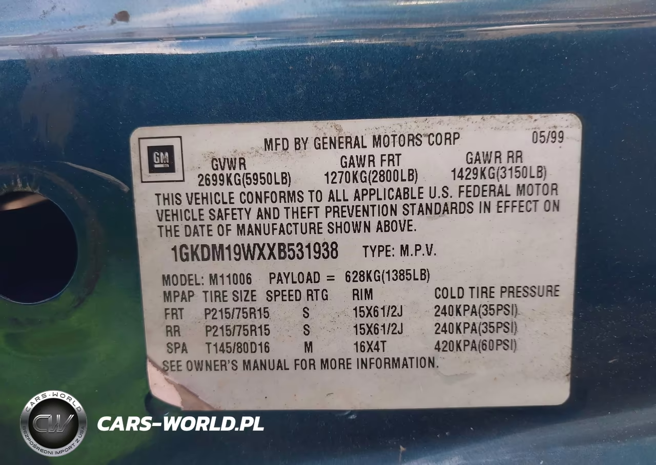1999 GMC Safari Passenger Sl VIN:1GKDM19WXXB531938 - 9