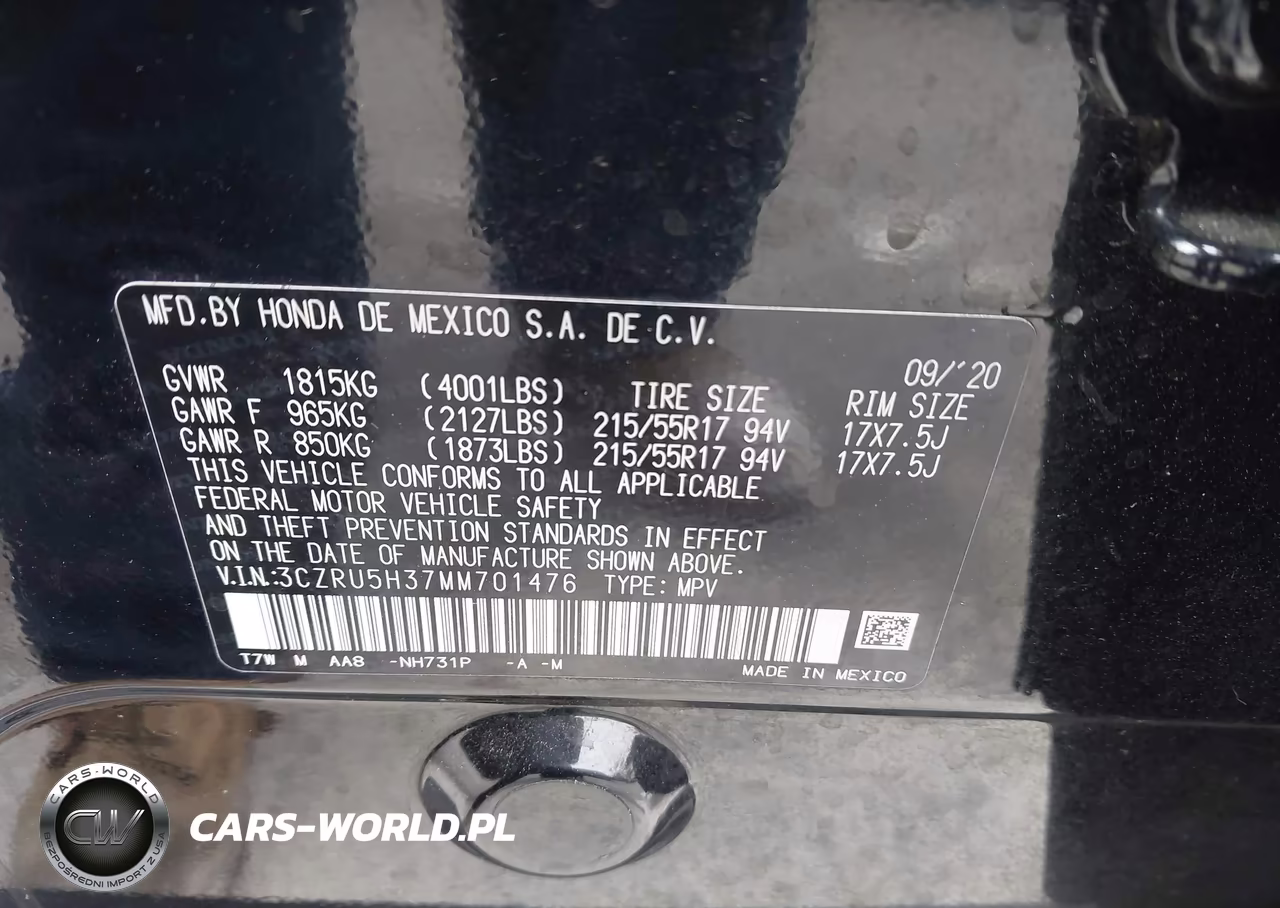 2021 Honda Hr-V 2Wd Lx VIN:3CZRU5H37MM701476 - 9