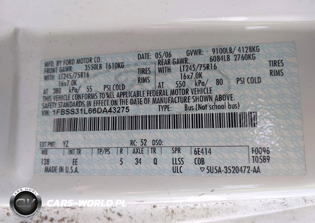 2006 Ford E-350 Super Duty Xl-Xlt VIN:1FBSS31L66DA43275 - 9