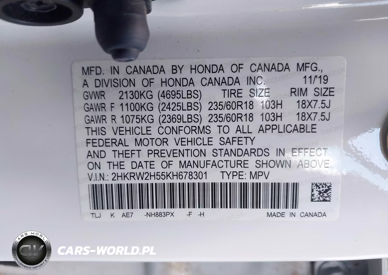 2019 Honda Cr-V Ex VIN:2HKRW2H55KH678301 - 9