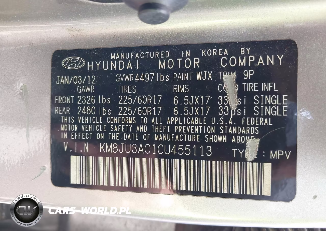 2012 Hyundai Tucson Gls VIN:KM8JU3AC1CU455113 - 9