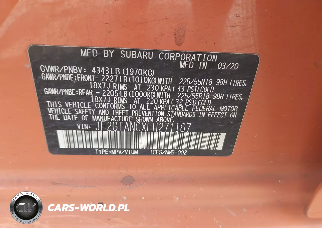 2020 Subaru Crosstrek Limited VIN:JF2GTANCXLH271167 - 9