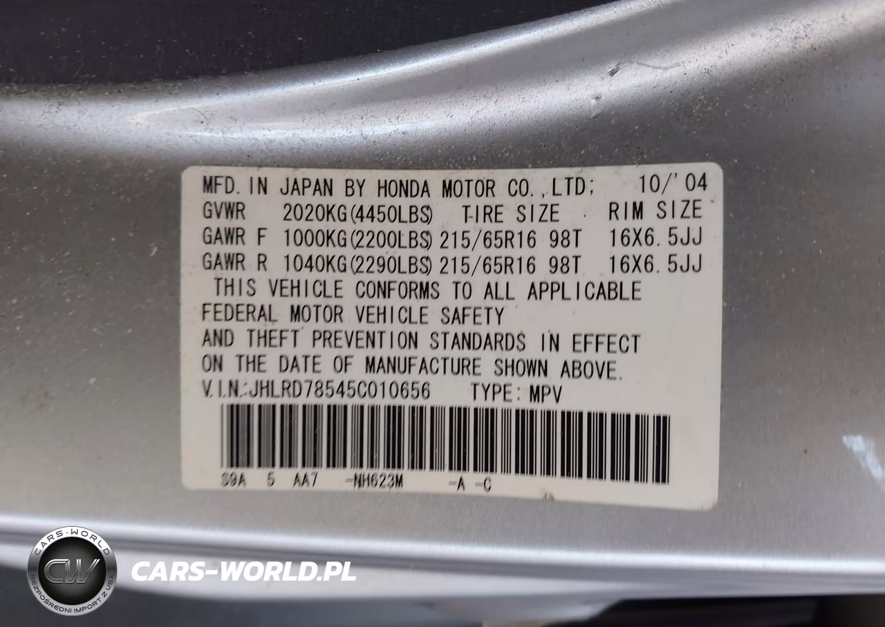 2005 Honda Cr-V Lx VIN:JHLRD78545C010656 - 9