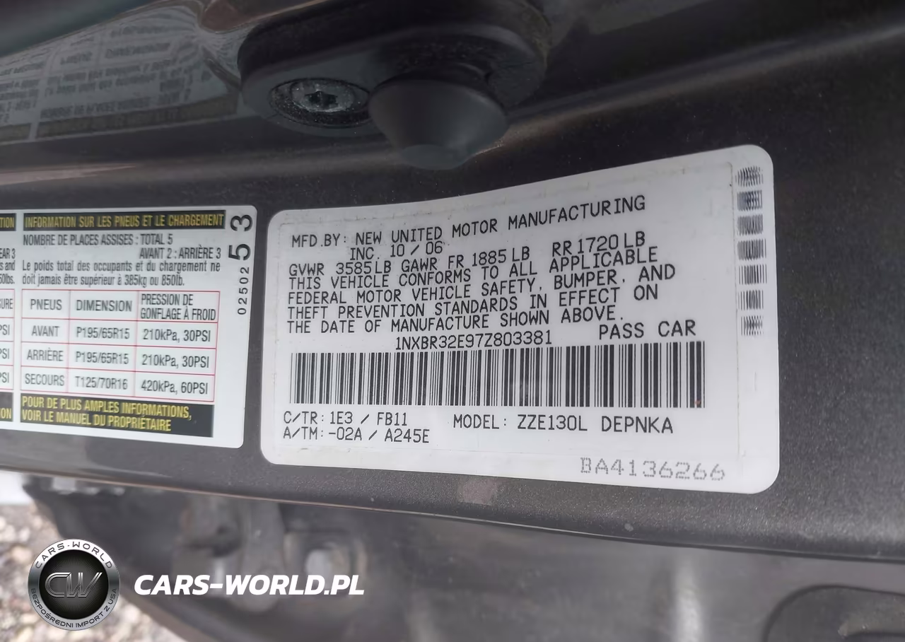 2007 Toyota Corolla Le VIN:1NXBR32E97Z803381 - 9