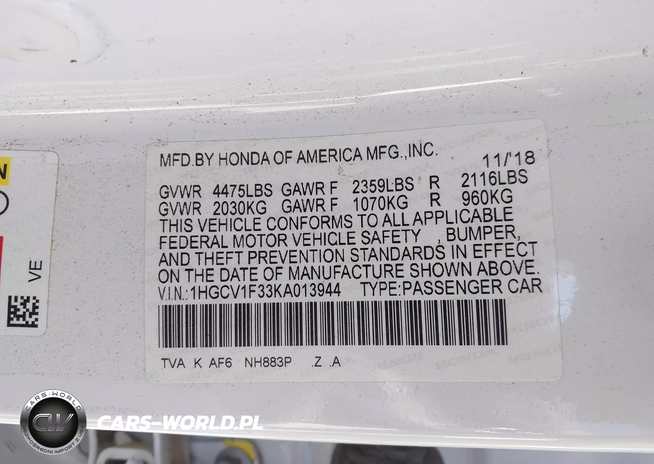 2019 Honda Accord Sport VIN:1HGCV1F33KA013944 - 9