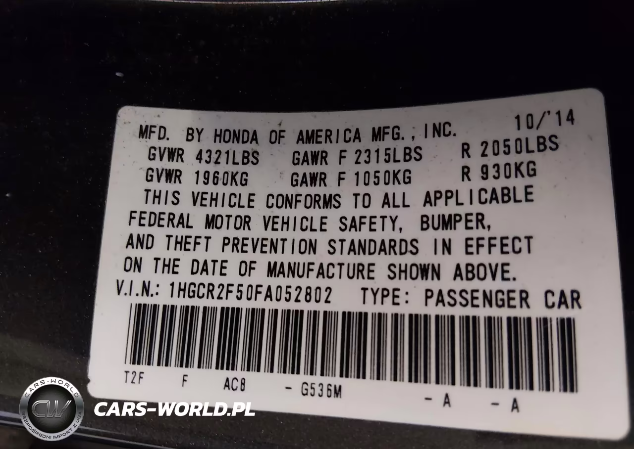 2015 Honda Accord Sport VIN:1HGCR2F50FA052802 - 9