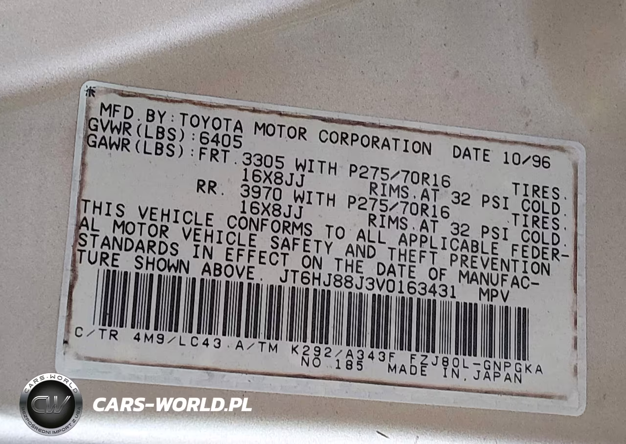 1997 Lexus Lx 450 VIN:JT6HJ88J3V0163431 - 9