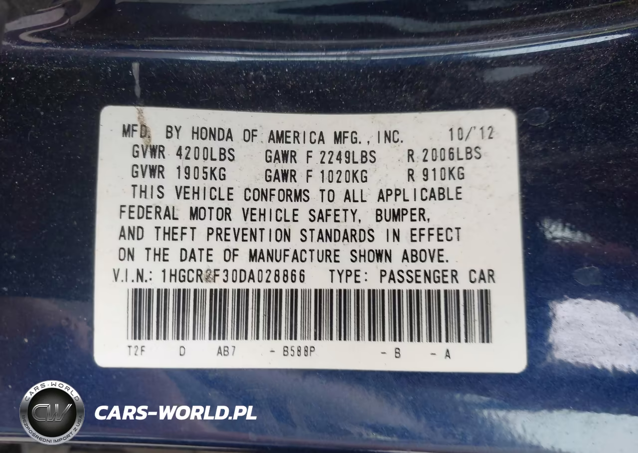 2013 Honda Accord Lx VIN:1HGCR2F30DA028866 - 9