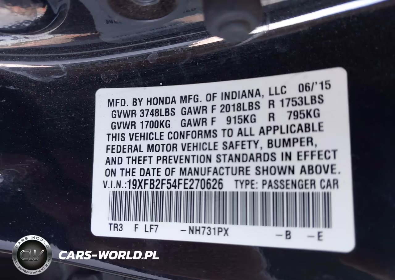 2015 Honda Civic Lx VIN:19XFB2F54FE270626 - 9